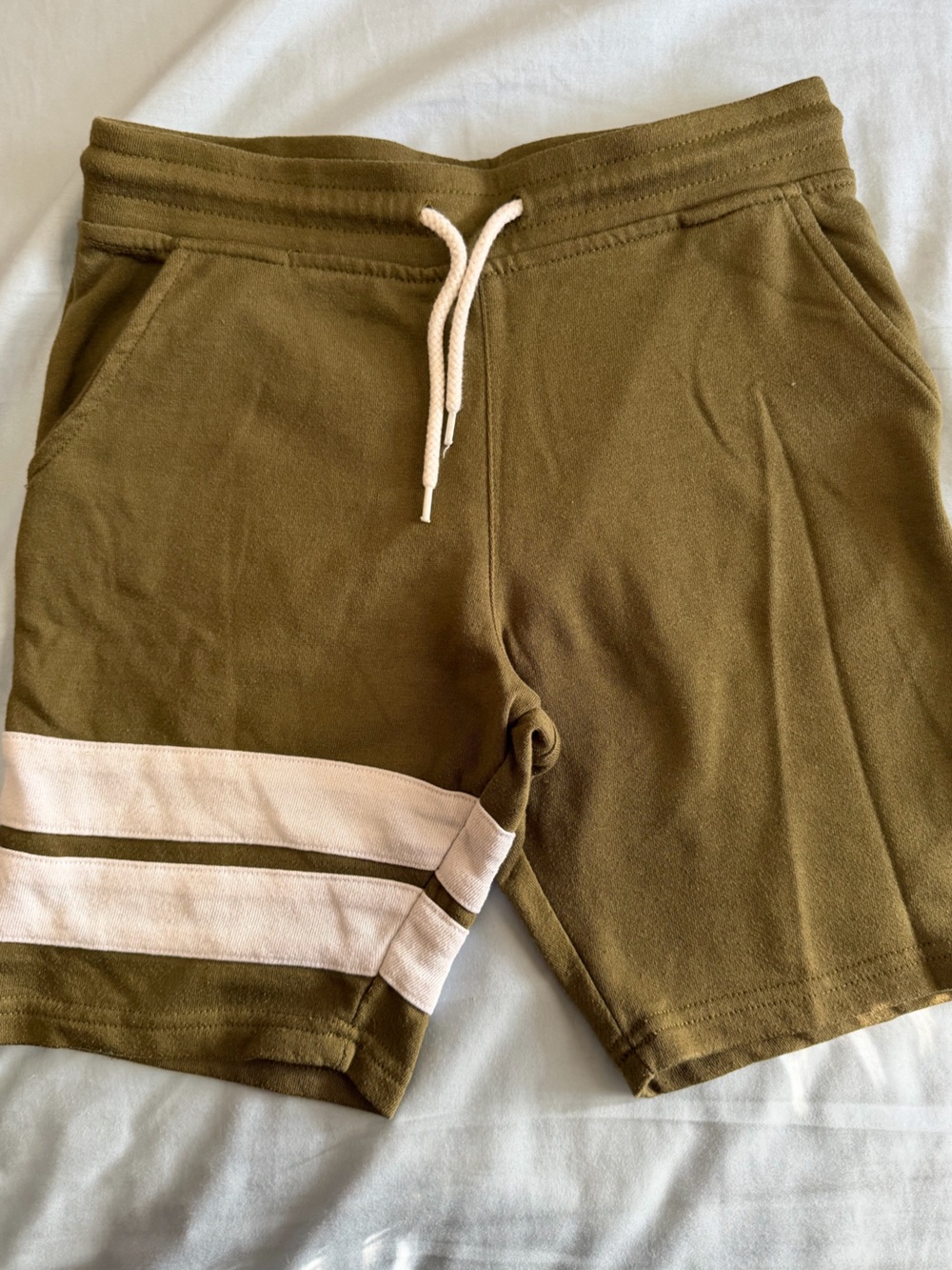 Olive Green Shorts with white Stripes